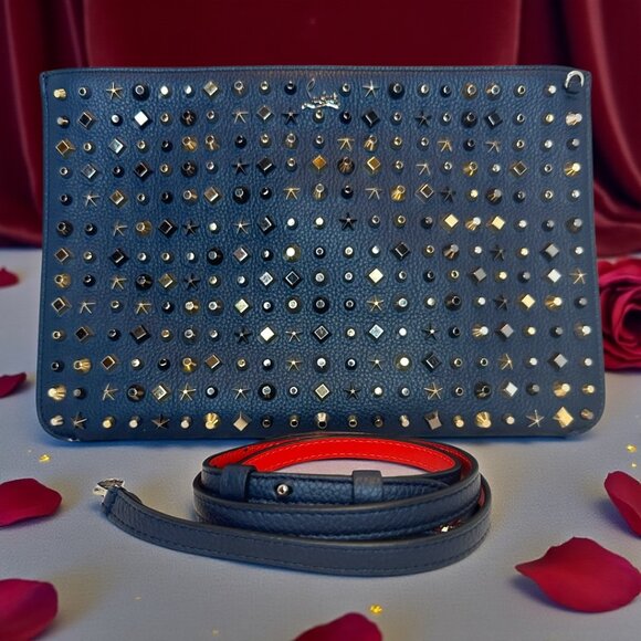 Christian Louboutin Handbags - Christian Louboutin Spike clutch bag in navy blue leather (NWOT)